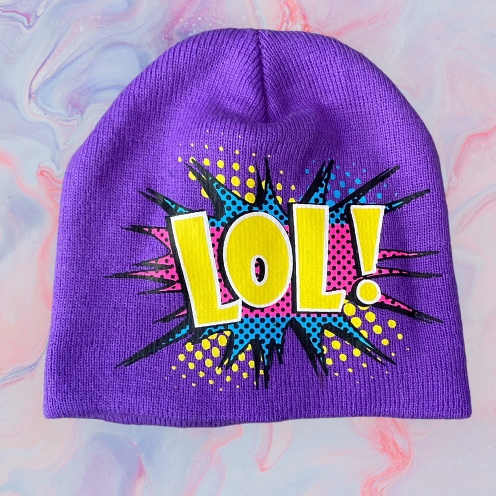 HOST pick 🎉 Purple Beanie Hat with “LOL” Graphic